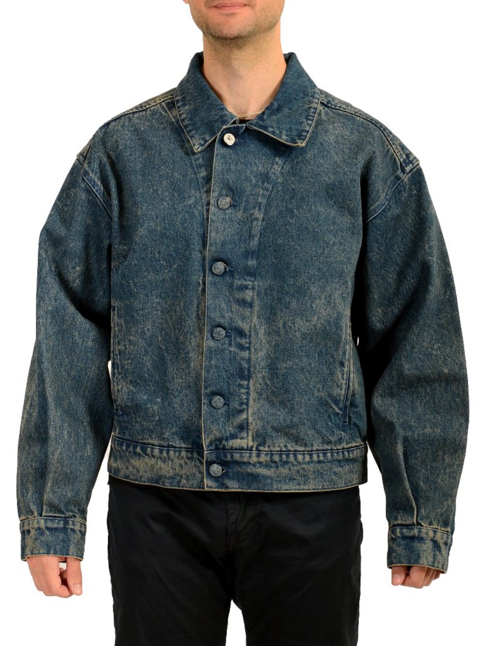 Scuderia Ferrari Men's Blue Marmorized Dark Wash Denim Jacket US M IT 50
